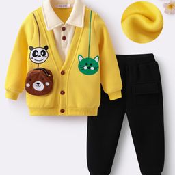 Mark & Mia Full Sleeves Twofer Style Winter Wear Suit Set with Animal Print & Pocket Applique - Yellow-picture-46
