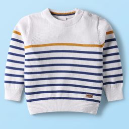 Babyhug Cotton Knitted Full Sleeves Pullover Striped Sweater - White & Blue-picture-45