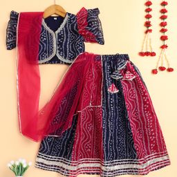 The Magic Wand Woven Half Frill Sleeves Bandhani Designed & Gota Lace Embellished Lehenga Choli With Dupatta Set - Blue-picture-42