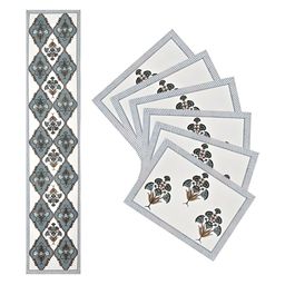 Gulaab Jaipur 7Pcs White & Grey Printed Rectangular Table Linen Sets image 5
