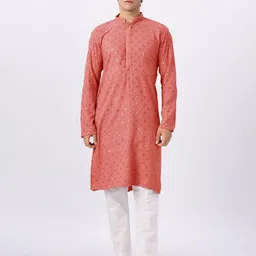 Anouk Geometric Embroidered Mandarin Collar Sequinned Pure Cotton Straight Kurta-picture-45
