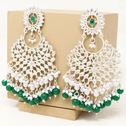 BELWICK Silver-Plated Kundan Studded Floral Shaped Chandbalis-45
