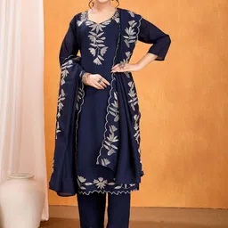 KALINI Women Ethnic Motifs Embroidered Regular Thread Work Kurta with Trousers & With Dupatta-2