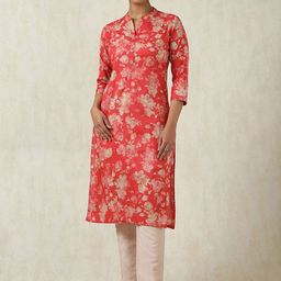 Soch Abstract Printed Mandarin Collar Cotton Straight Kurta-image-5