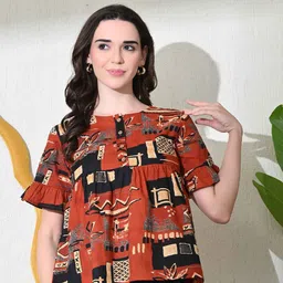 DECKEDUP Women Abstract Printed Round Neck Empire Top-image-46