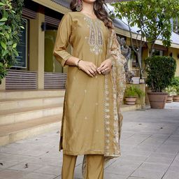 Royal Export Women Ethnic Motifs Embroidered Kurta with Trousers & With Dupatta-image-52