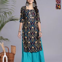HERE&NOW Selection Of 3 Floral Printed Round Neck Straight Kurtas-image-57