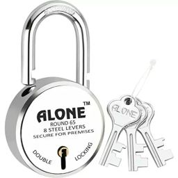 ALONE LOCKS Round 65 mm Steel Chrome 3 Keys Double Locking Padlock-12