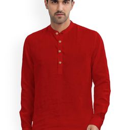 univibe Band Collar Rolled-Up Sleeves Pure Cotton Slim Fit Kurta-image-83