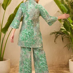 IMANA Floral Printed Pure Cotton Mandarin Collared Top With Trousers Co-Ords image 4