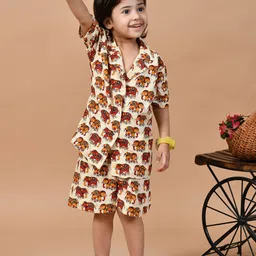 MoMaa Boys Printed Short Sleeves Pure Cotton Shirt With Shorts-34