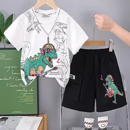 INCLUD Boys Dinosaur Printed Round Neck T-shirt With Shorts-image-41