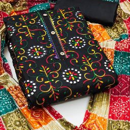 Rangtulika Floral Embroidered Mirror Work Unstitched Dress Material-image-39