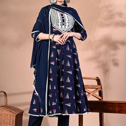 DOISA Women Embroidered Regular Thread Work Kurta with Trousers & With Dupatta-image-1