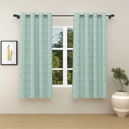 haus & kinder Blue 2 Pcs Geometric  Printed Room Darkening Pure Cotton Window Curtains-10