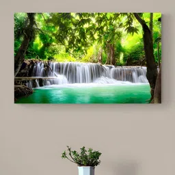 Tushaco Handicrafts Green & White Waterfall Canvas Wall Art-picture-16
