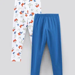 Primo Gino Ankle Length Leggings Solid & Digital Butterfly Print Pack of 2 - White Blue-picture-6