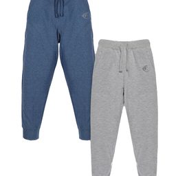 Kiddopanti Unisex Pack Of 2 Solid Track Pants - Blue Melange Grey Melange-image-83