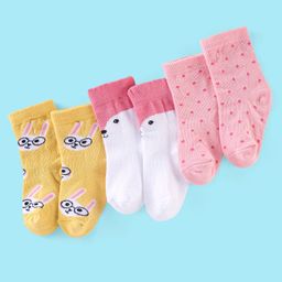 Cute Walk by Babyhug Non Terry Anti Bacterial Ankle Length Socks Kitty Design Pack of 3 - Pink White & Yellow-image-46