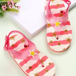 Babyoye Velcro Closure Flip Flops Star Print - Pink-image-66