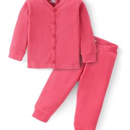 Babyhug Cotton Full Sleeves Front Open Thermal Vest And Leggings- Coral-image-78