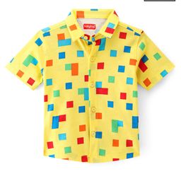 Babyhug 100% Cotton Knit Half Sleeve Regular Collar Shirt Square Print - Yellow-image-3