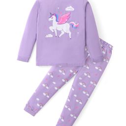 Unicorns Cotton Knit Full  Sleeves Sleepy Unicorn Printed Night Suit - Purple & Lavender-image-82