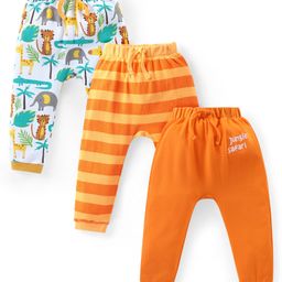 Babyhug Cotton Knit Full Length Diaper Pants Jungle Safari Theme Pack of 3 - Orange-image-28