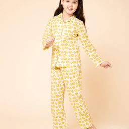 Piccolo Cotton Woven Full Sleeves Elephant Printed Night Suit - Yellow-image-58