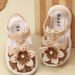 Yellow Bee Elegant Floral Detailed Sandals - Beige & Brown-image-8