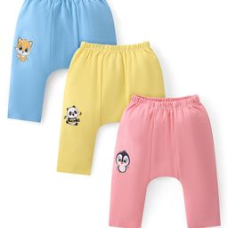 Babyhug Cotton Knit  Anti-Microbial Full Length Diaper Pants with Panda Print Pack of 3 - Blue Pink & Yellow-image-29