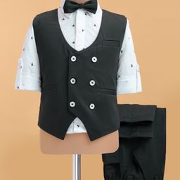 Robo Fry Lycra Knit Full Sleeves Printed Party Suit with Bow - Black-picture-14
