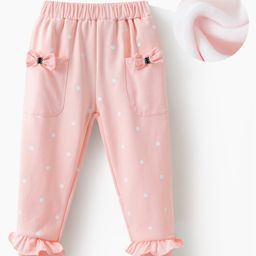 Kookie Kids Full Length Polka Dots Printed Lounge Pant with Bow & Frill Detailing - Pink-image-73