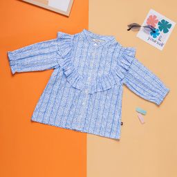 PURPLE UNITED KIDS Full Sleeves Frill Detailed Abstract Printed Top - Blue & White-image-60