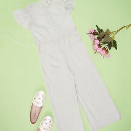 Pantaloons Junior Frill Sleeves Solid Self Design Jumpsuit - Silver-image-71