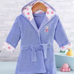 Doreme Terry Full Sleeves Hooded Bath Robe with Panda Patch - Blue-image-6
