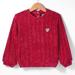Little Kangaroos Fleece Knitted Full Sleeves Sweater with Sequin Detailing - Maroon-image-68