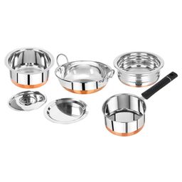 Omega Stainless Steel Copper Bottom Deluxe Cookware Set-6Pc(Tope,Saucepan,Kadai,Urli)-22