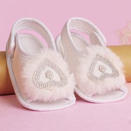 Coco Candy Heart Applique Detailed Velcro Closure Booties - White-image-83