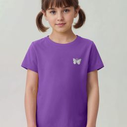 Pine Kids Cotton Knit Half Sleeves T-Shirt with Butterfly Print - Purple-image-62