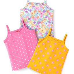 Babyhug 100% Cotton Single Jersey knit Antibacterial Sleeveless Slips With Floral & Polka Dots Print Pack Of 3 - Yellow Pink & Light Blue-picture-40