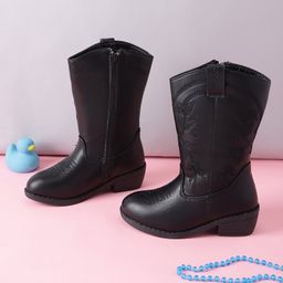 TRUFFLE COLLECTION Leaves Designed Zipper Boots - Black-picture-35