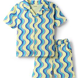 Honeyhap Premium Looper Knit Half Sleeves Printed Shirt & Shorts Co-Ord Set - Pastel Yellow-image-80