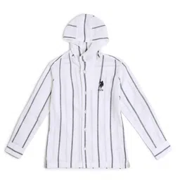 US Polo Assn Cotton Knit Full Sleeves Striped Hooded Shirt - White-picture-20