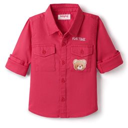 Babyhug Cotton Woven Full Sleeves Shirt with Bear Print - Red-image-26