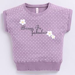 giniekids Cotton Sleeveless Polka Dots & Floral Puff Printed Top - Mauve-image-10