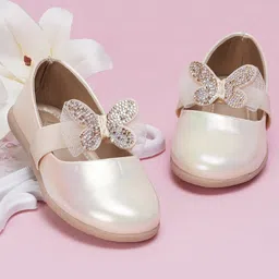 Neska Moda Rhinestones Embellished Butterfly Applique Detailed With Velcro Closure Mary Jane Ballerinas - Beige-picture-48