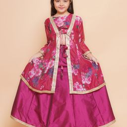 Bitiya By Bhama Silk Woven Floral Printed Gota Lace Embellished Lehenga Choli With Three Fourth Sleeves Shrug Set - Burgandy-image-50