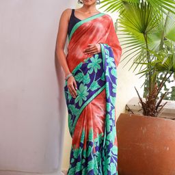 KALINI Floral Pure Cotton Bagru Saree-image-91