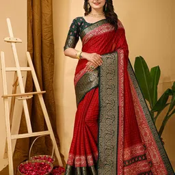 Panzora Checked Zari Kanjeevaram Saree With Unstitched Blouse Piece-6